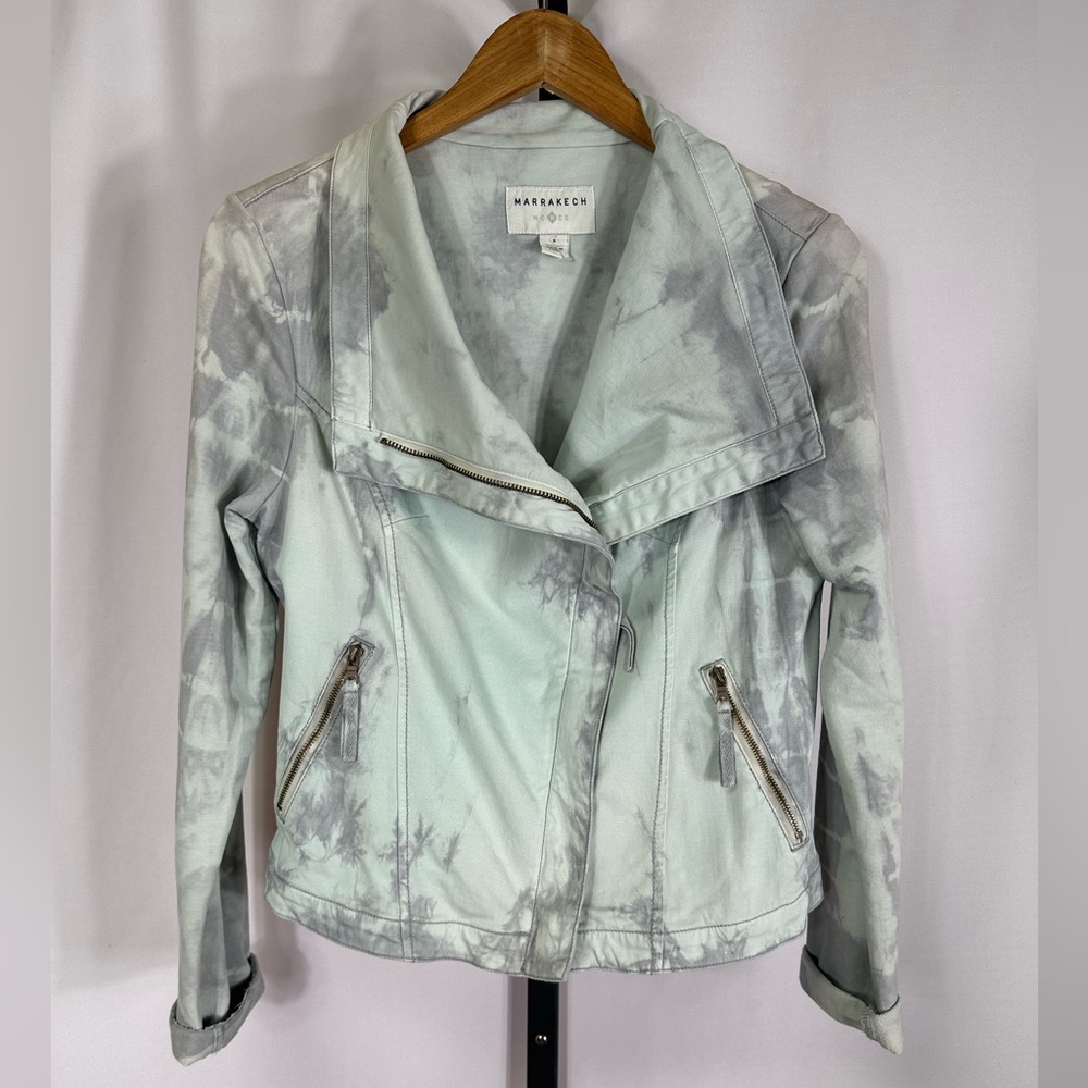 NWOT Marrakech Blue Tie Dyed Moto Jacket Size Small